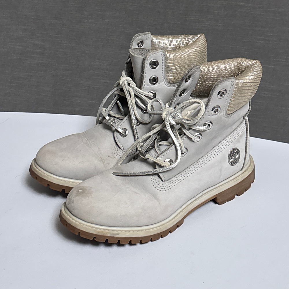Timberland Boots Light Gray A1UWF 7 Lug Sole Ortholite Waterproof Nubuck 6 Inch